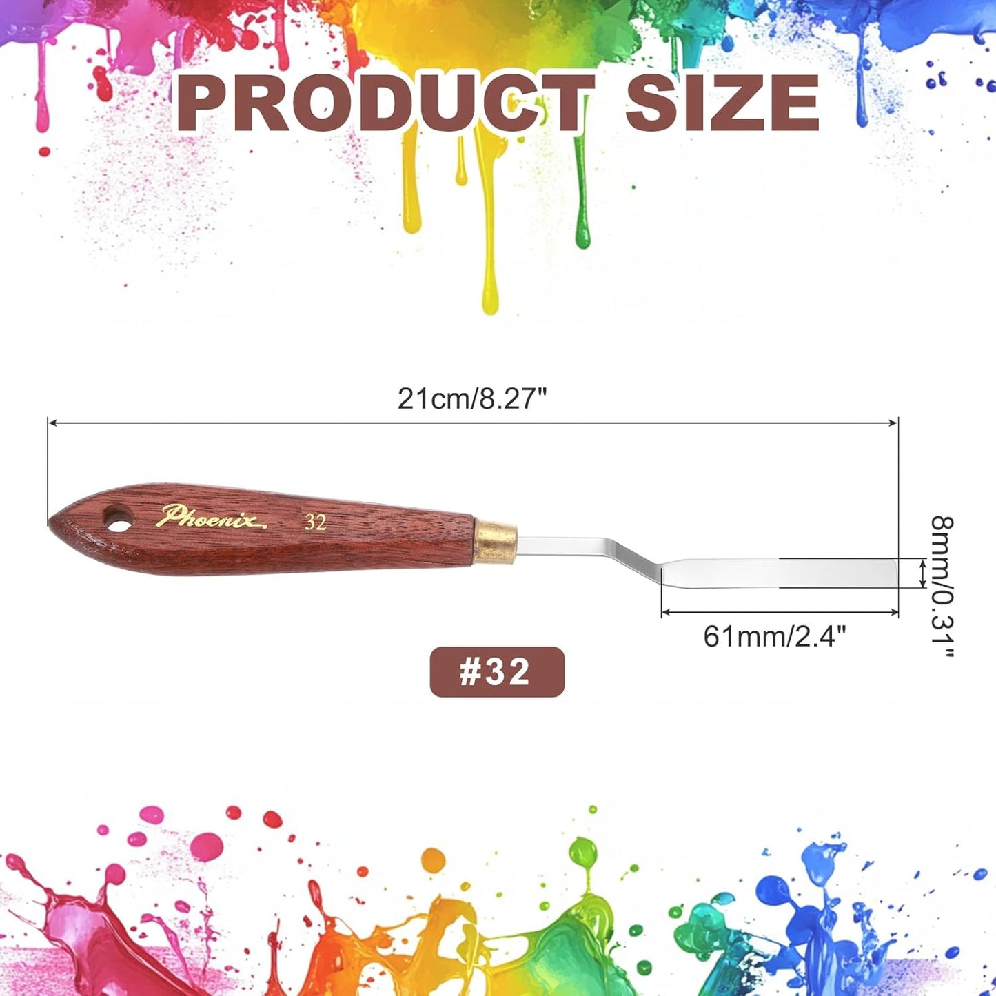 MECCANIXITY Pack of 1 Palette Knife No.32, 8.3" Long Palette Knives with Stainless Steel Flexible Spatula Pallet Knife and Wood Handle for Scraping, Mixing, Oil Acrylic Painting Canvas