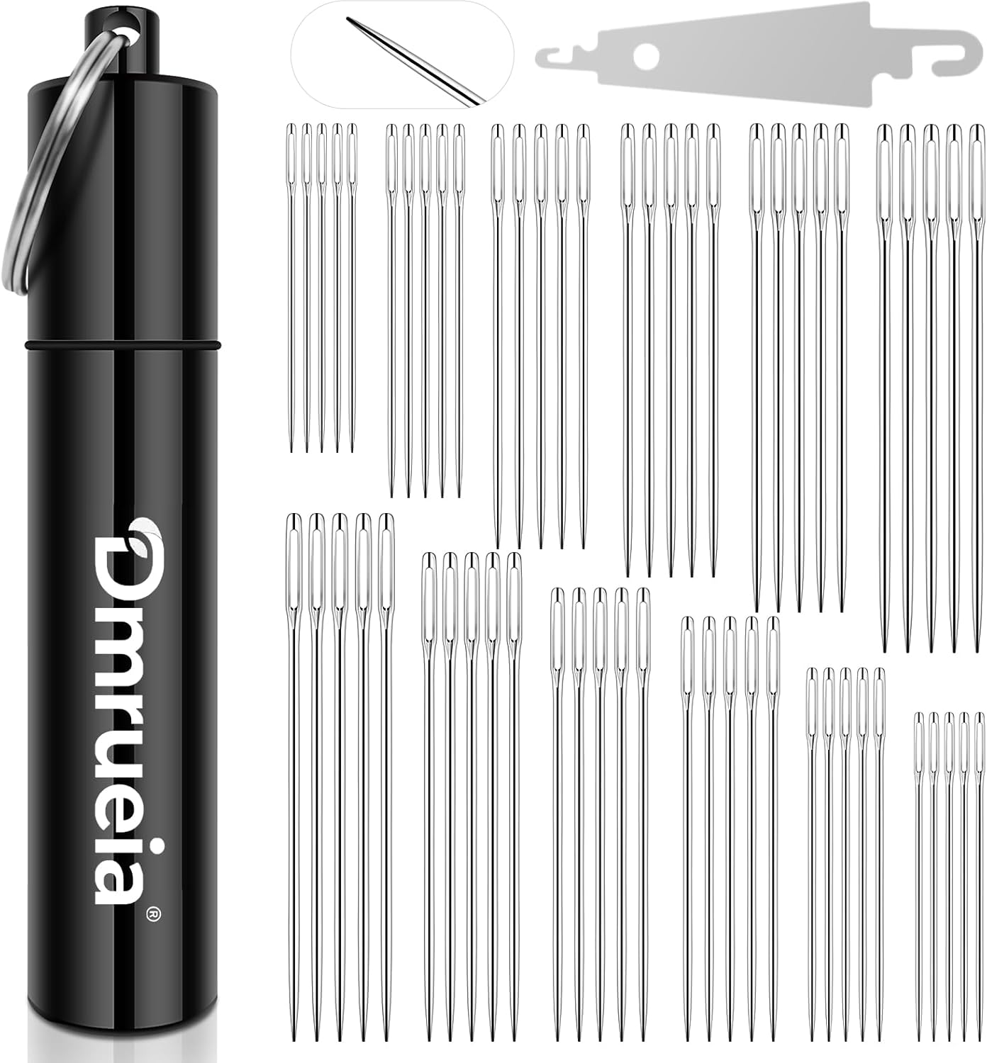 Dmrueia 60 Pcs Large Eye Embroidery Needles, 6 Sizes Hand Sewing Needles, Quilting Needles with Aluminum Tube, Sharp Needles for Art Crafts.