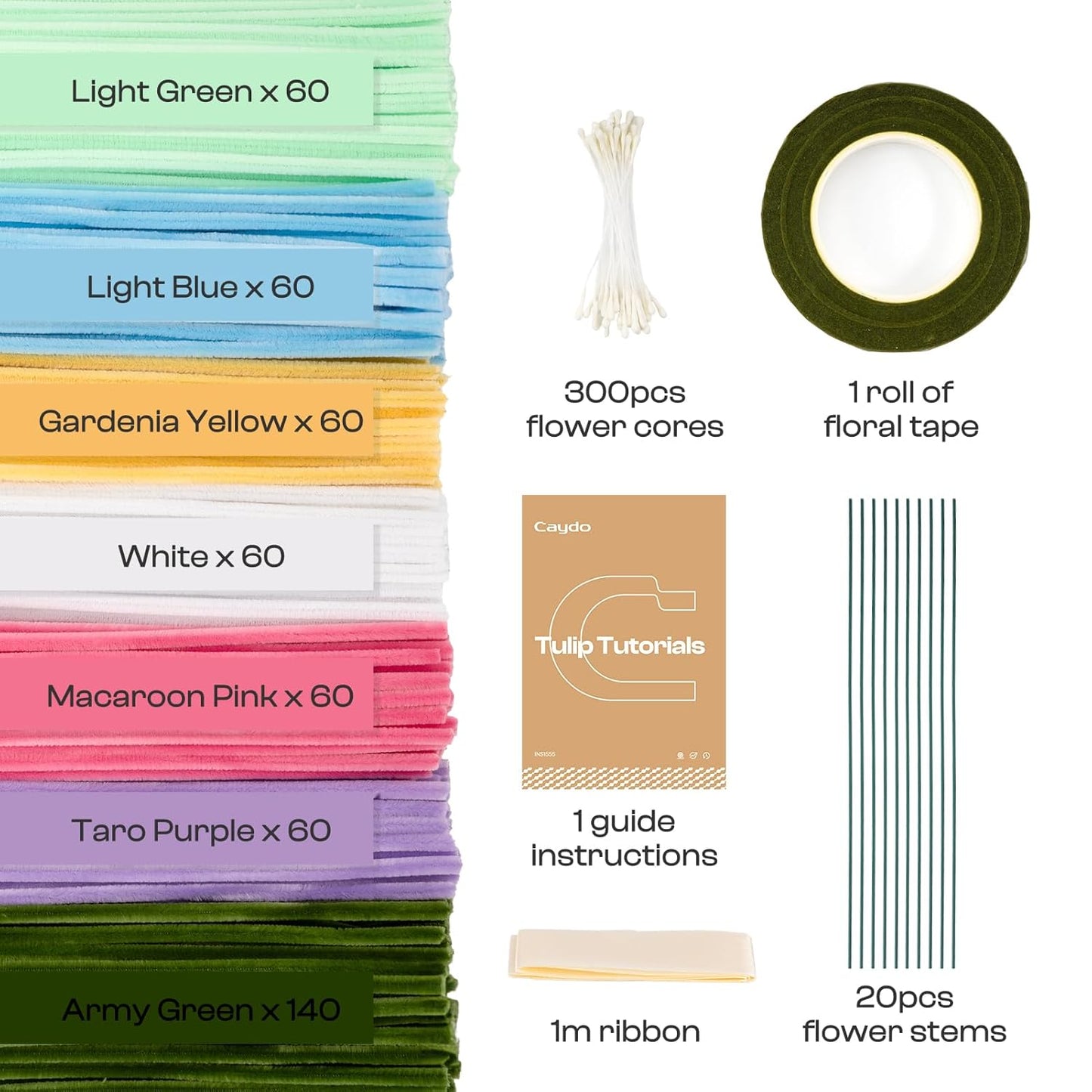 Caydo 500 Pieces Pipe Cleaners Flower Set, Chenille Stems, Pipe Cleaner Craft Supplies Bulk Fluffy Fuzzy Sticks for DIY Art Projects Creative Gift Party Decorations (Macaron)