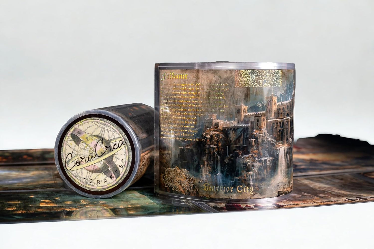 Fantasy Landscape Transparent Vintage Washi Tape 6x5 cm – Decorative Scrapbooking Craft Adhesive Roll, Magical Scenery, Enchanted World Illustration Design for Journals, Planners, Cards & DIY Projects