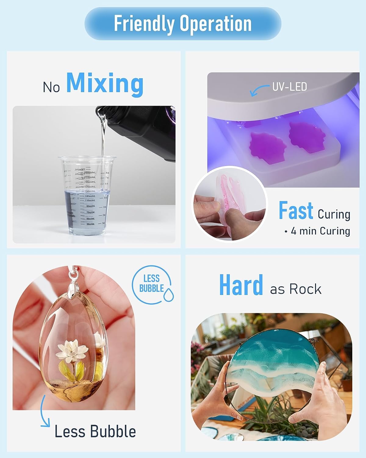 Nicpro UV Resin Kit 2000g, Large Crystal Clear UV Cure Epoxy Resin Supplies, Low Odor & Quick Curing Transparent Solar Activated Glue for Jewelry Making, Handmade DIY Craft, Coating and Casting