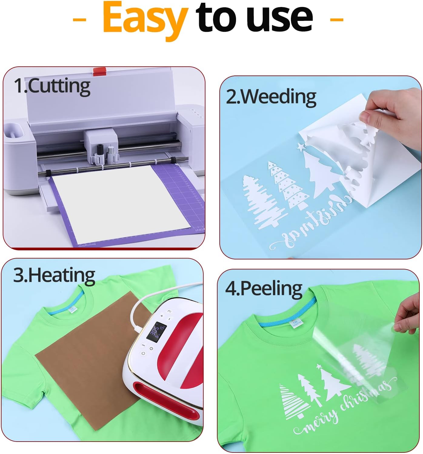 HTVRONT White Heat Transfer Vinyl Bundle - 10 Pack 12" x 10" HTV Vinyl for T-Shirt, White Iron on Vinyl for for All Cutting Machine or Heat Press Machine