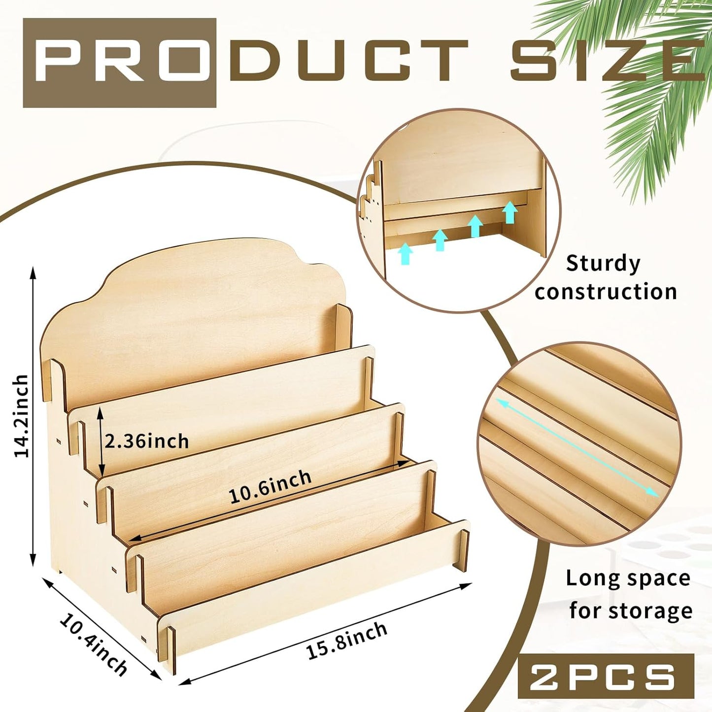 Barydat 2 Pcs 4 Tier Greeting Card Display Stand Wooden Sticker Display Stand Portable Card Display Rack for Vendors Retail Counter Table Display Trade Shows Showcase (Wood Color,15.8 Inch)