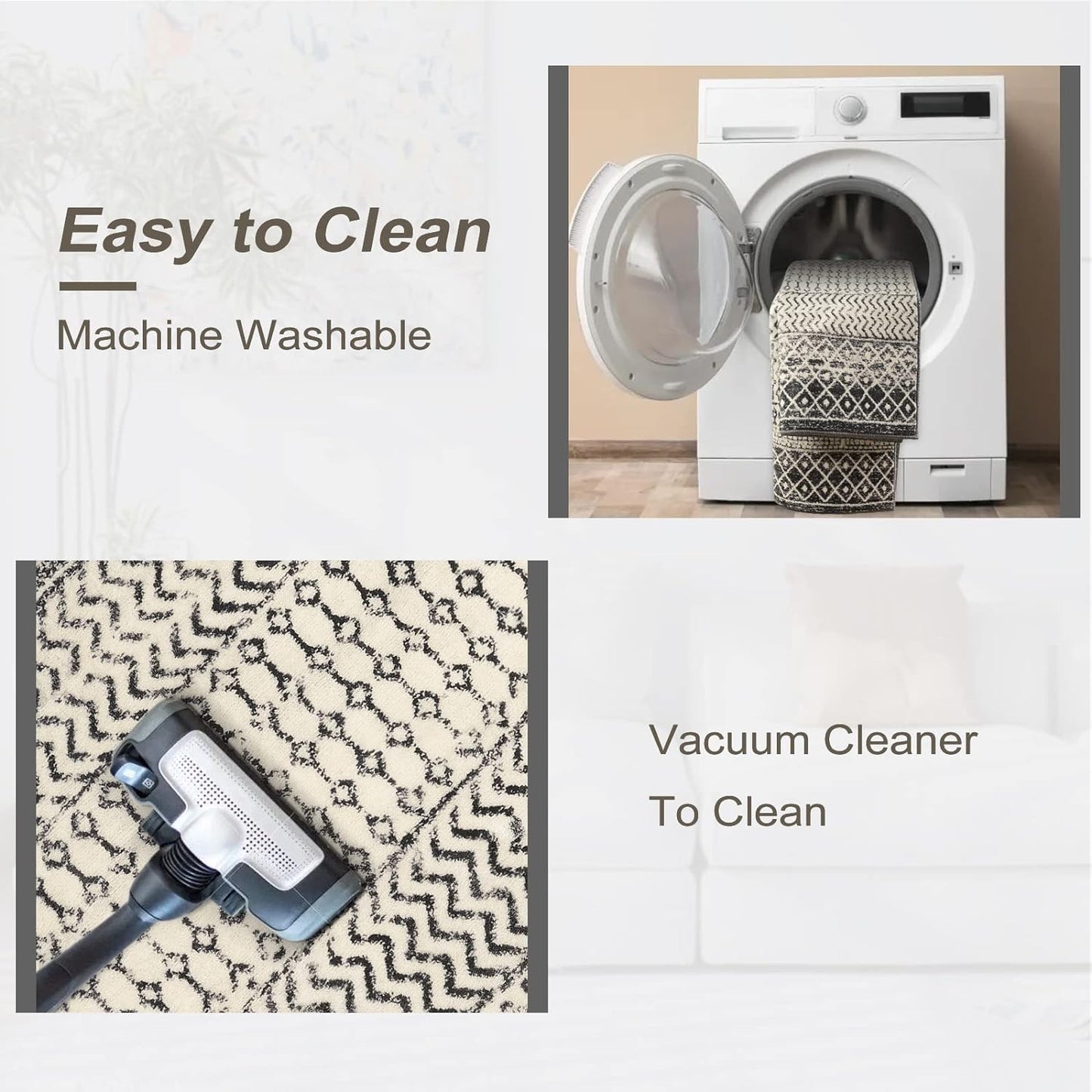 3x5 Rug for Living Room, Ultra Soft Non Slip Moroccan Washable Rug, Distressed Entryway Rugs, Low-Pile Throw Carpet Black Rugs for Bedroom Kitchen Living Room Dinning Room