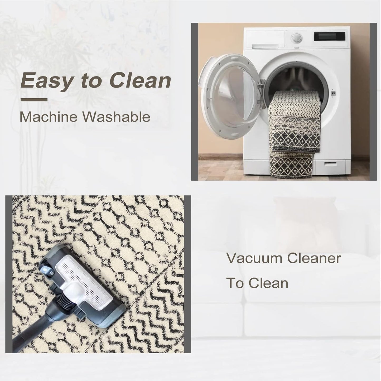 Moroccan Area Rug, 2x3 Black Distressed Entryway Rug Non-Slip Small Rug, Soft Low-Pile Washable Indoor Door Mat Floor Carpet for Entrance Bedroom Kitchen Bathroom