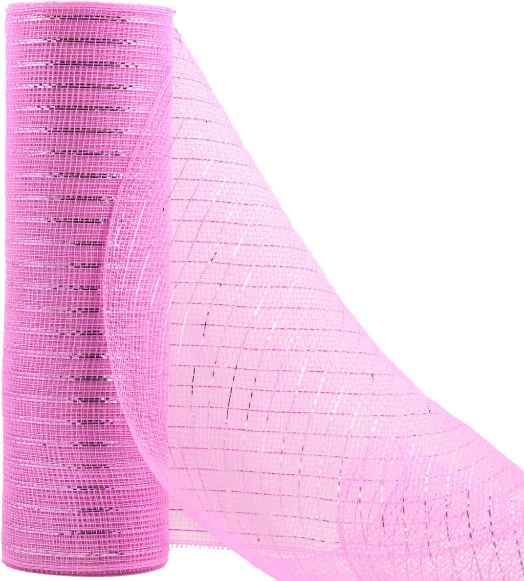 Koopi Deco Mesh 10 inch x 10 Yards Each Roll, Set of 2 Pink Metallic Foil Poly Mesh Ribbons for Easter or Spring Wreaths, Swags, Craft, Party and Decorating Supplies- 2 Rolls