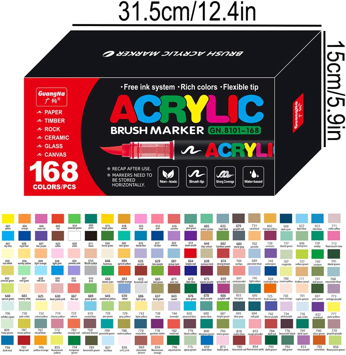 Acrylic Paint Markers Pens, 168 Vivid Colors Acrylic Markers Set,Direct Liquid Type, Stackable Color, Odorless Soft Head，Markers for School，Tooli Art ，Fabric & Creative Crafts (168)