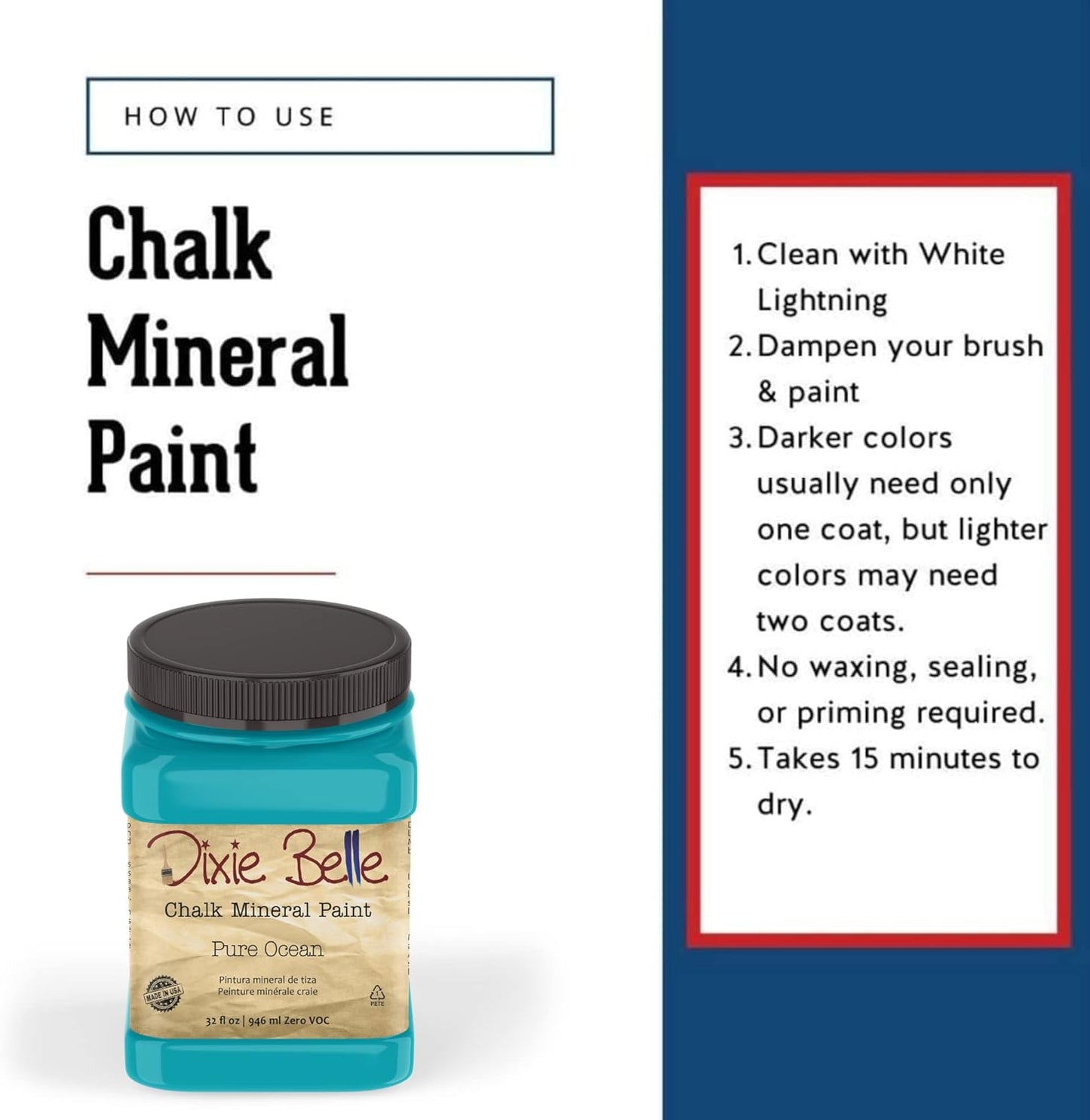 Dixie Belle Paint Company Chalk Finish Furniture Paint - Pure Ocean (32oz) - Matte Bright Teal Chic Chalk Mineral DIY Furniture Paint