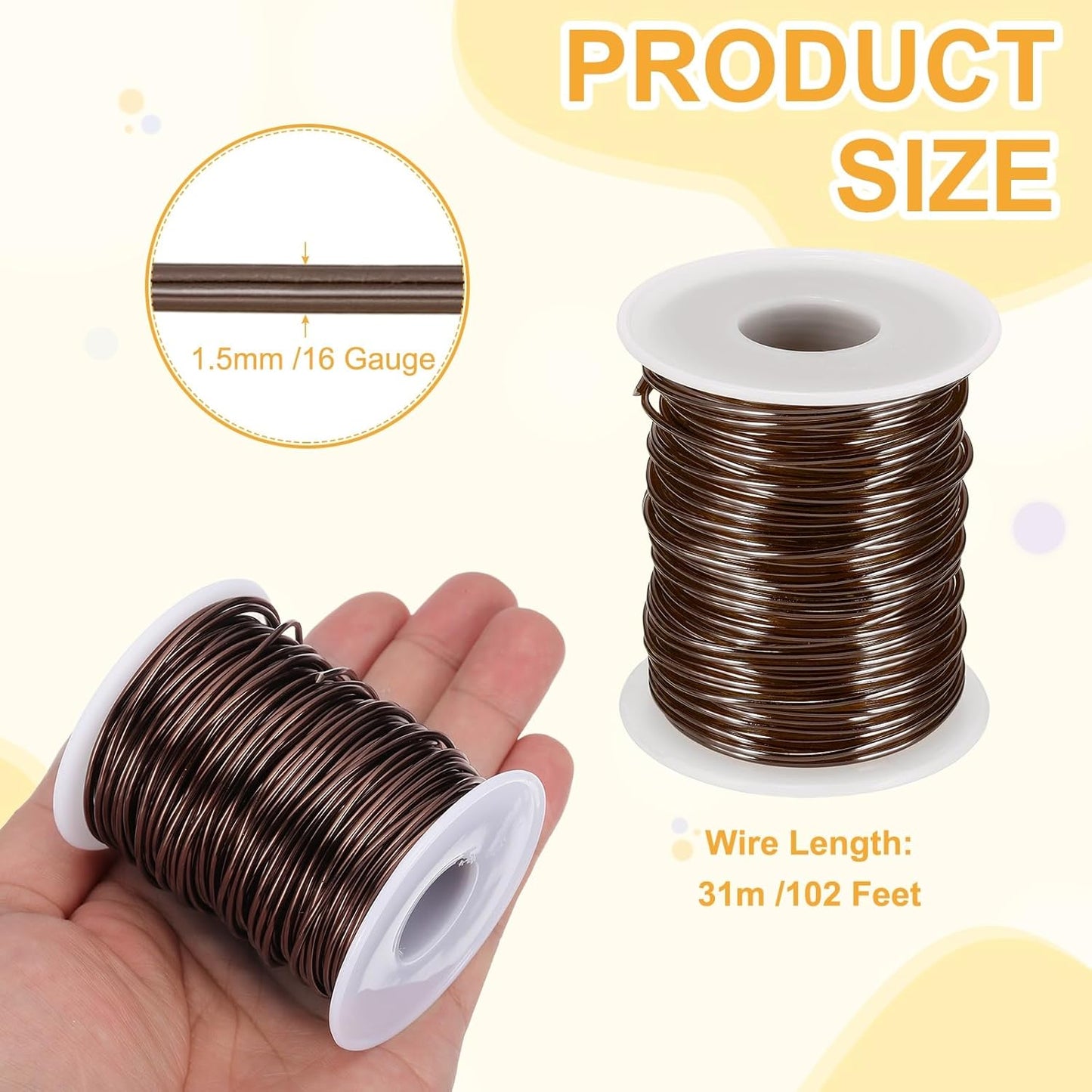 uxcell 16 Gauge / 1.5mm Anodized Aluminum Wire for Jewelry Craft Making, 102 Feet Bendable Flexible Wire for DIY Home Decor Gardening Sculpture, Bronze