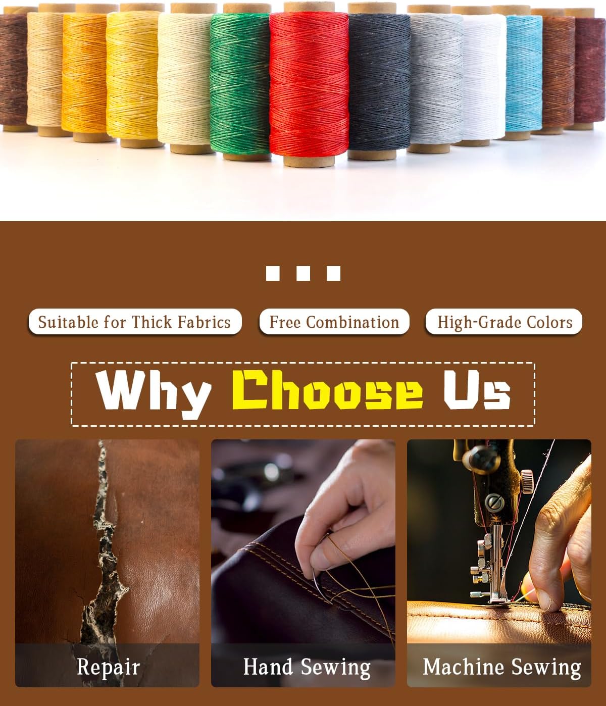 DIUDUS 218 Yards Upholstery Thread, Heavy Duty Sewing Kit with Waxed Thread 9 Upholstery Needle for Hand Stitching Bookbinding Repair Canvas Sofa Leather Shoes