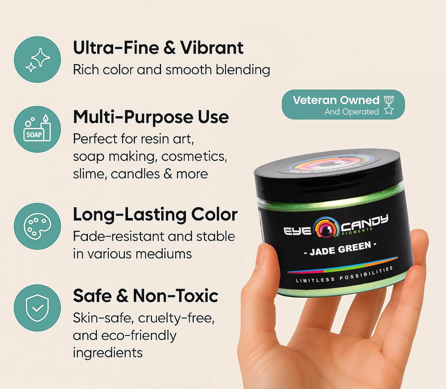 Eye Candy Pigments Premium Green Mica Powder - Jade Green (50gr) - for Epoxy, Resin, Soap, Paint, Woodworking, Acrylic Pouring, Bath Bombs, Fishing Lures - DIY Arts and Crafts Additive