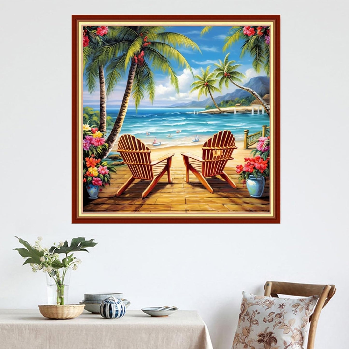 DMCVIVR Stamped Cross Stitch Kits for Adults Beginners Embroidery Kits 11CT Needlepoint Kits Cross Stitch Patterns Embroidery Patterns&Seaside Scenery 18x18 inch