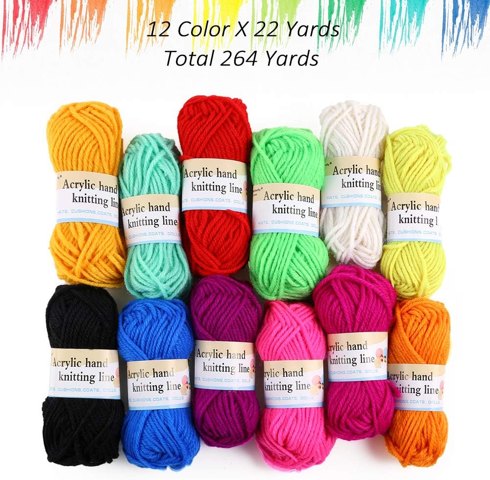 Pllieay 60-Piece Mesh Plastic Canvas Kit - 6 Shapes, 3-Inch Clear Canvas, 12 Colors Acrylic Yarn and Tools for Embroidery, Knit and Crochet Projects