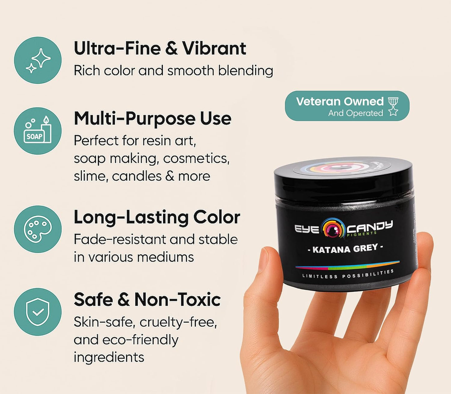 Eye Candy Pigments Premium Grey Mica Powder - Katana Grey (50gr) - for Epoxy, Resin, Soap, Paint, Woodworking, Acrylic Pouring, Bath Bombs, Fishing Lures - DIY Arts and Crafts Additive