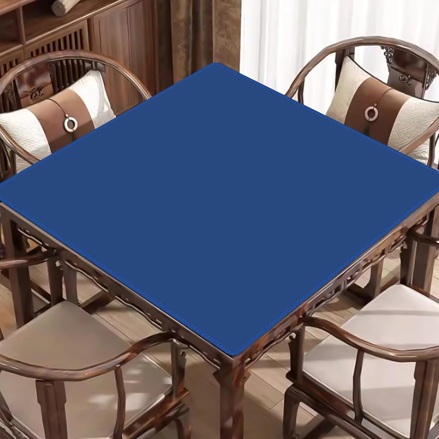 Mahjong Mat for Table 31.5"x31.5", MahJongg Mat Cloth Cover with Game Rules, Mahjong Tablecloth for Poker, Board Games Table Mat, Card Games, Tile Games, Dominoes (Pure Blue)