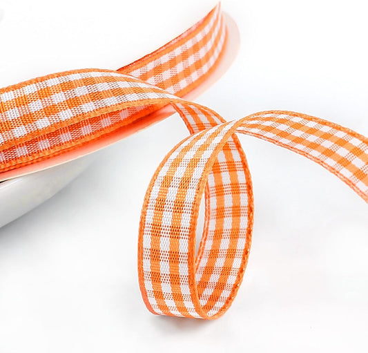 Classic Gingham Checkered Ribbon, Assorted Colors Premium Polyster Plaid Checkered Craft Ribbon for Gift Wrapping, DIY Projects, Hair Bows,Scrapbooking & Party Decor (Orange, 3/8x50Yd)