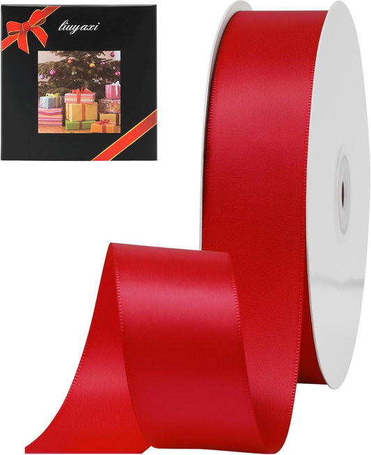 LIUYAXI Hot Red Double Faced Satin Ribbon, 1-1/2" X Continuous 25 Yards, Ribbons Perfect for Gift Wrapping Wedding Bouquet Decor DIY Craft Bow Making & Other Projects
