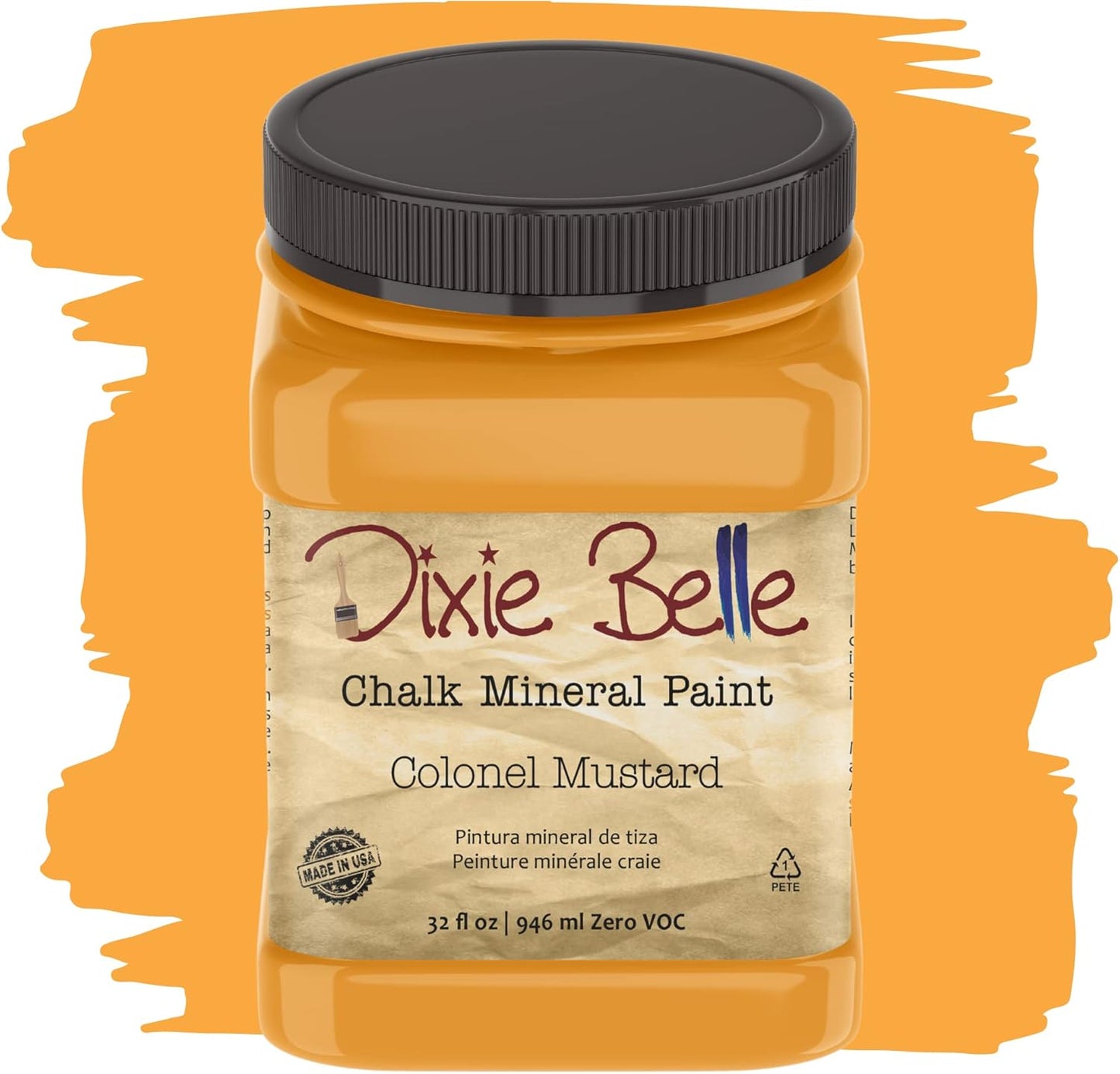 Dixie Belle Paint Company Chalk Finish Furniture Paint - Colonel Mustard (32oz) - Matte Retro Yellow Chic Chalk Mineral DIY Furniture Paint