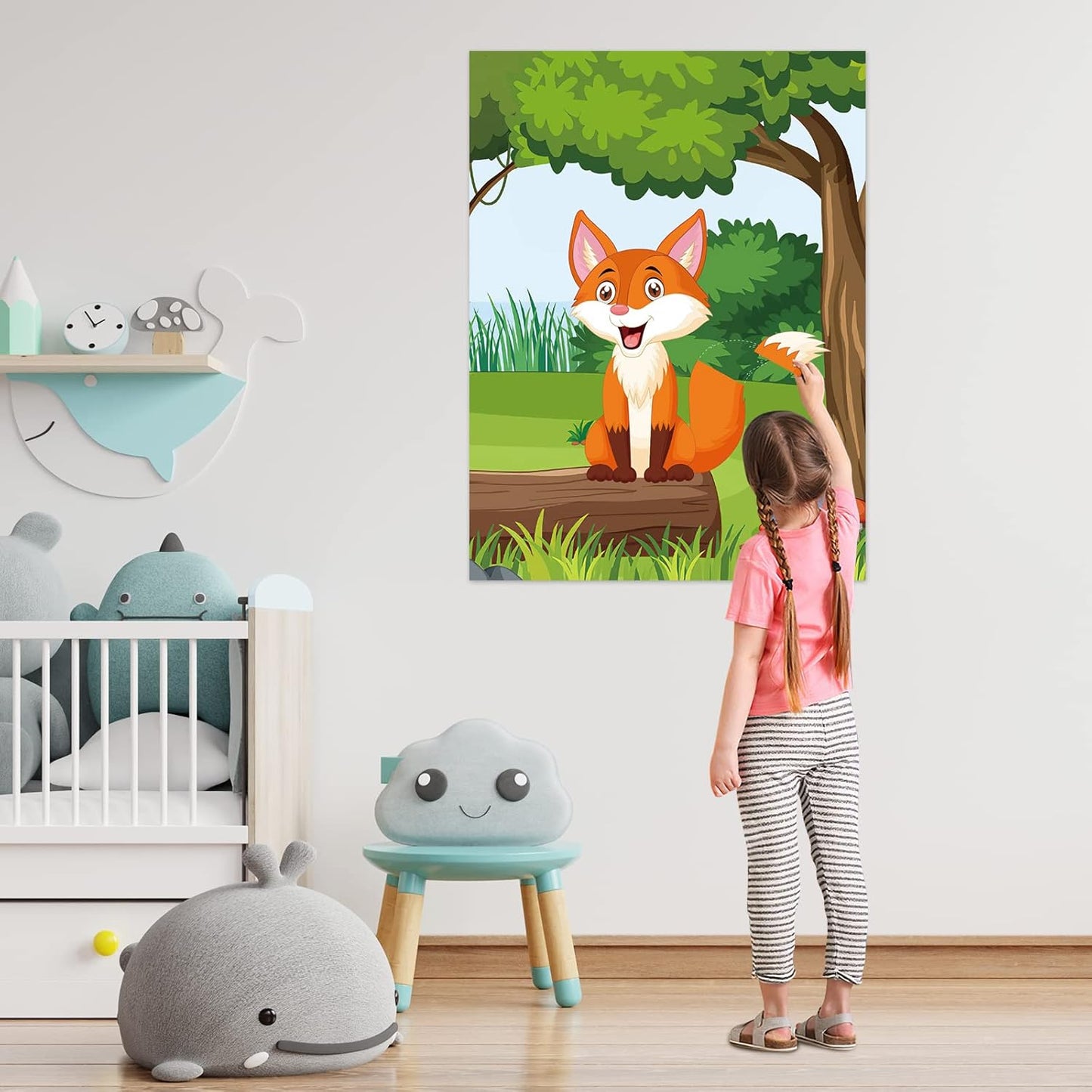 ASTARON Pin The Tail on The Fox Party Game with 30 Tail Stickers for Forest Farm Birthday Supplies Pin Game, Boys Girls Animal Party Favors Christmas Decorations