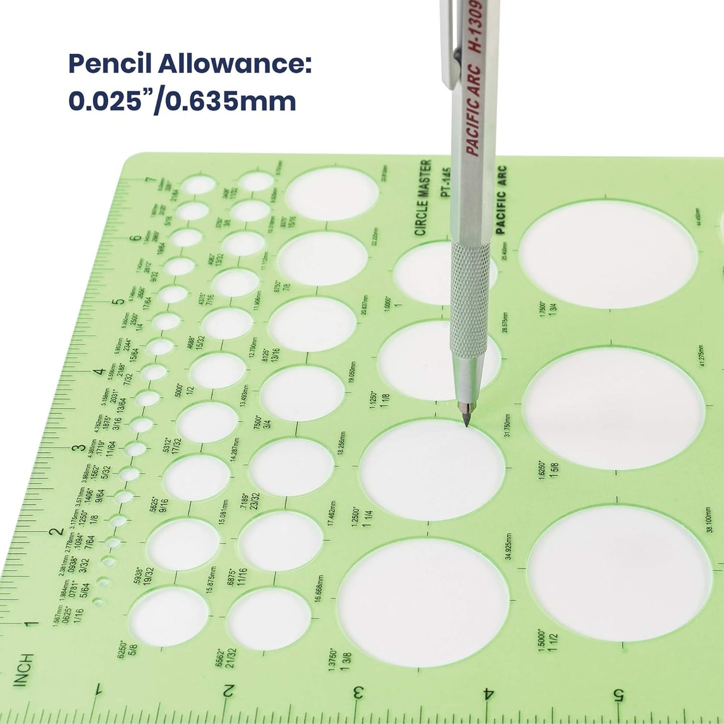 Pacific Arc Professional Circle Guide Template, 45 Total Circle from 1/16 Inch to 2.25 Inch with Inch Graduations