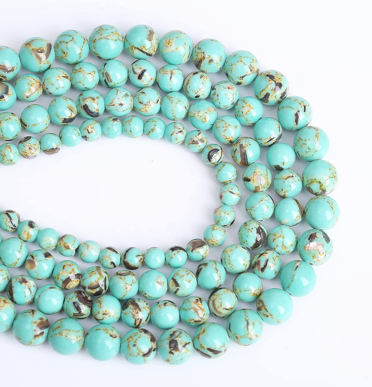 10mm 38pcs Turquoise Beads with Mother of Pearl Blue Howlite Shell Turquoises Stone Round Beads for Jewelry Making Bracelet