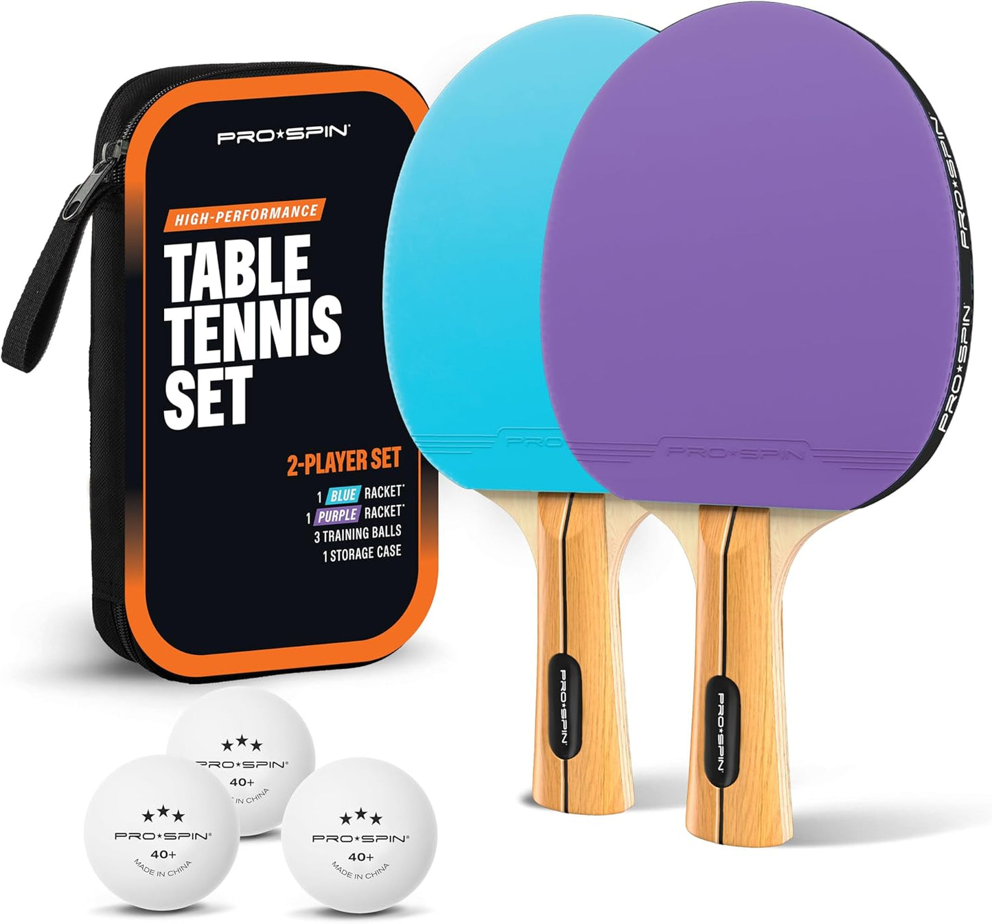 PRO SPIN Ping Pong Paddles - High-Performance Set with Premium Table Tennis Rackets, 3-Star Ping Pong Balls, Compact Storage Case | Professional Quality Ping Pong Paddle Set | Indoor & Outdoor Games