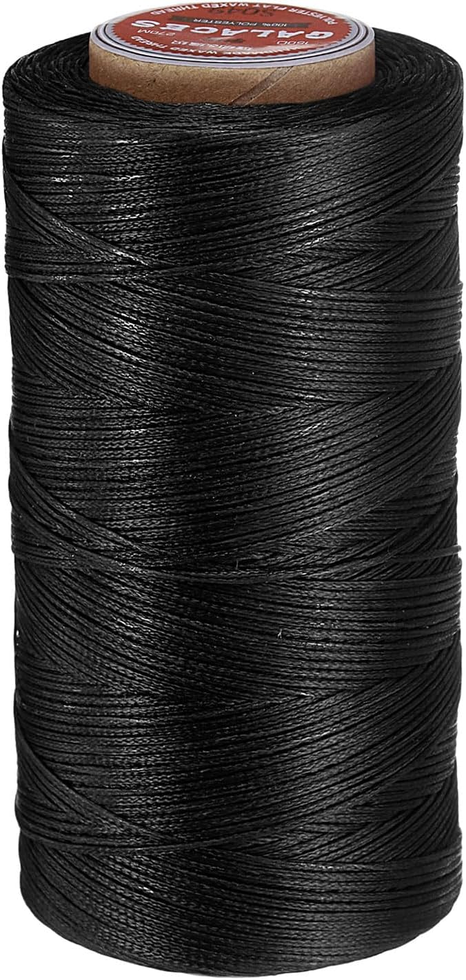 uxcell Flat Leather Sewing Waxed Thread, 270m / 295 Yards Polyester Wax String, 150D Wax Stitching Cord for Leather Crafts, Bookbinding, Bracelets Braided, Black