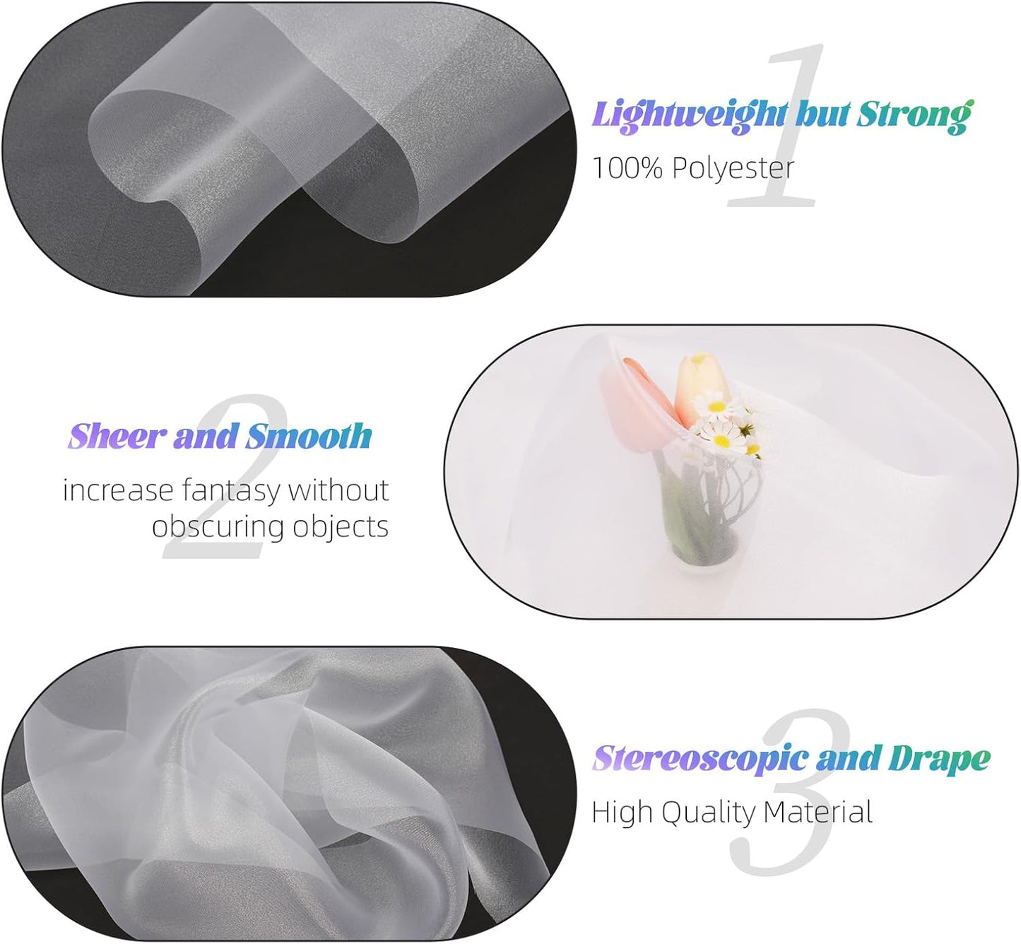 Crystal Organza Fabric Tulle 11 Inch by 50 Yards Sheer Tulle Rolls for DIY Craft Wedding Party Baby Shower Decor Gift Wrapping Party Supplies (White)