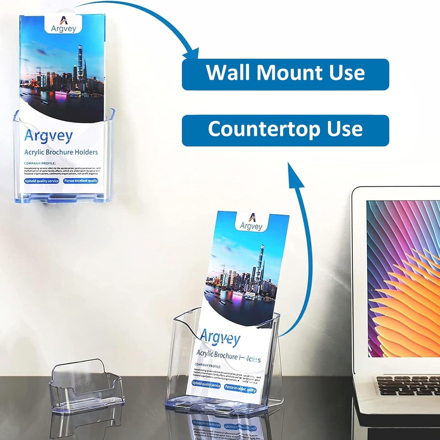 Acrylic Brochure Holder 4x9 Inch, Clear Pamphlet Holder Display Stand for Trifold 4 Inch Flyers, Booklets, Table Signs, Plastic Rack Card Holder for Office, Home, Store, 2 Pack