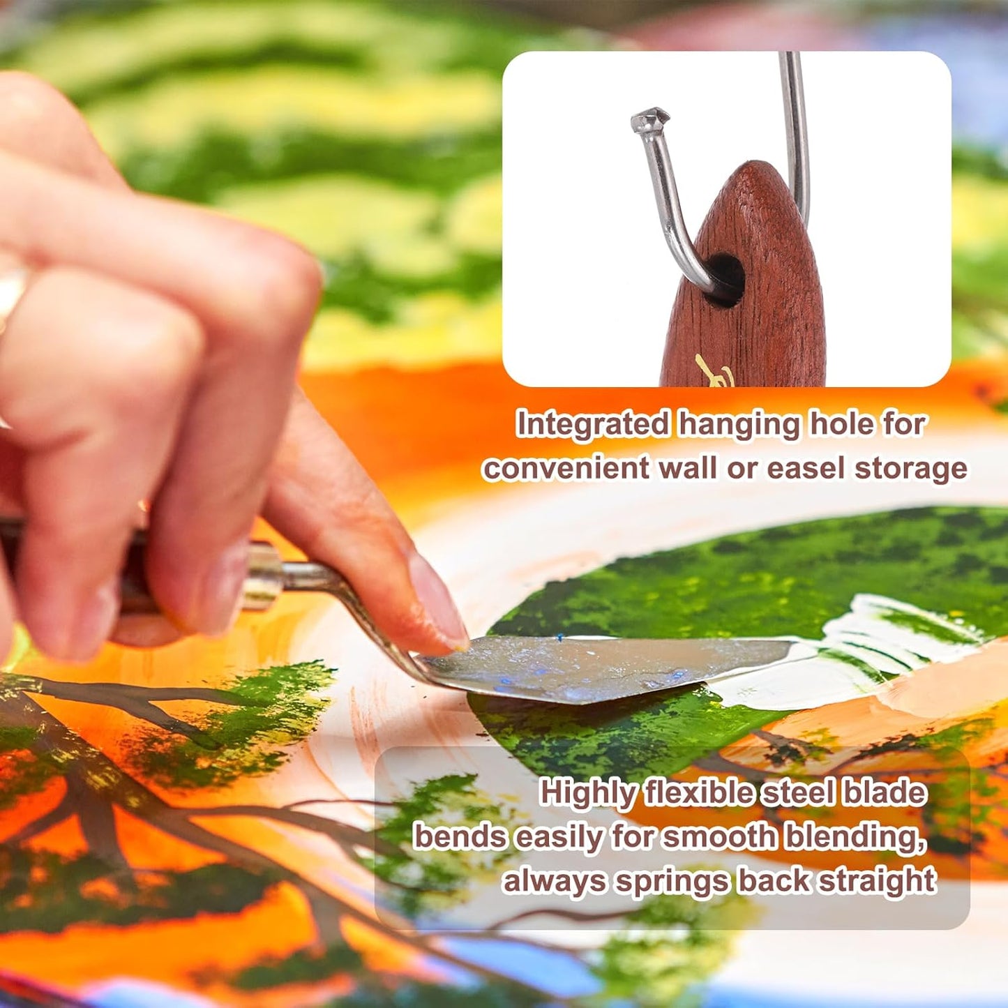 MECCANIXITY Pack of 1 Palette Knife No.13, 8.4" Long Palette Knives with Stainless Steel Flexible Spatula Pallet Knife and Wood Handle for Scraping, Mixing, Oil Acrylic Painting Canvas