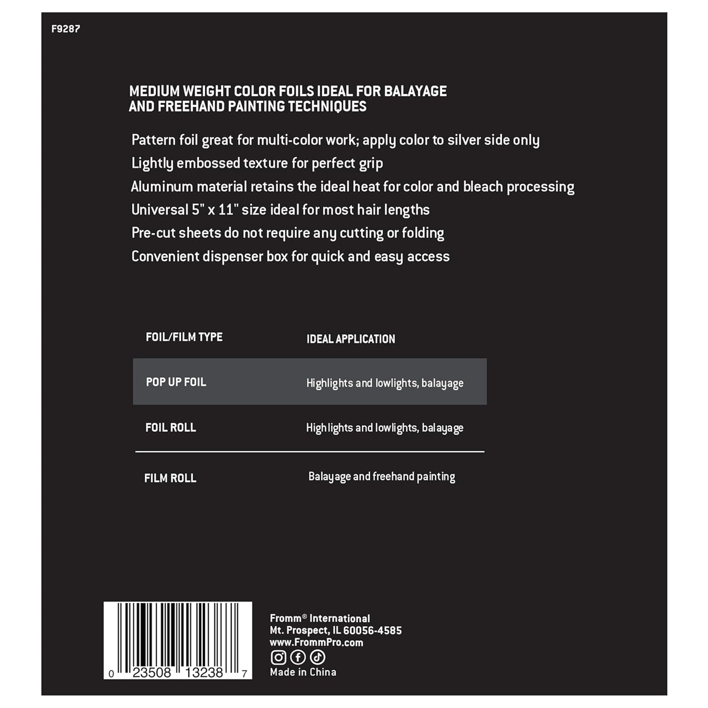 Fromm Pop Up Hair Foils, Zebra Print Pattern, Cosmetology Supplies, Hairstylist Essentials, Lightweight, Ideal for Highlighting and Coloring, Precut, 5" x 11", 500 Foil Sheets