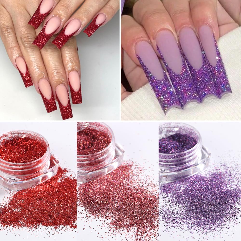 Holographic Sugar Glitter Powder for Nails, 12 Colors Iridescent Sugar Nail Dipping Powder Pigment Ultra Fine Sparkle Nails Gel Polish Glitter Dust Manicure Decoration for Home DIY Salon