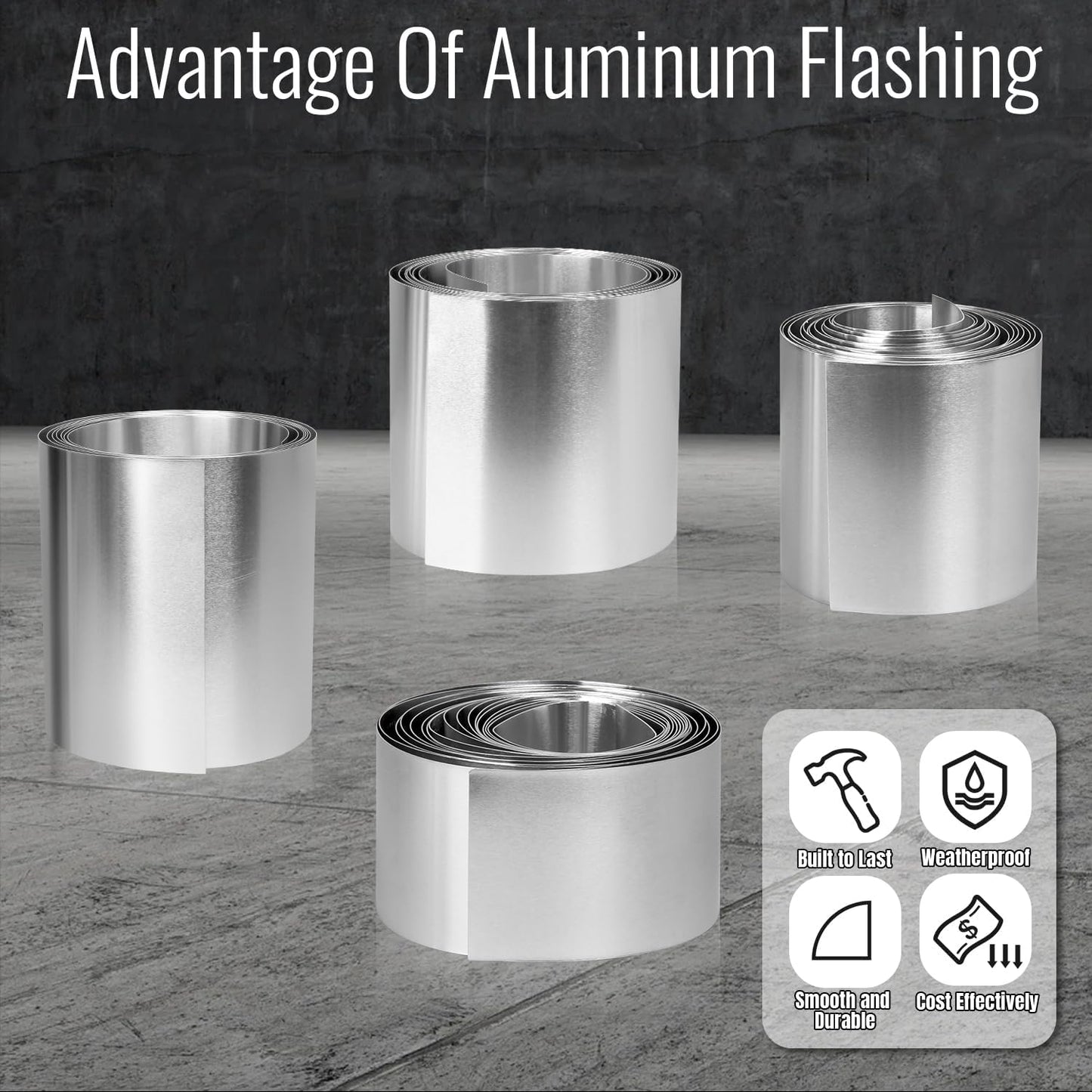 Aluminum Flashing Roll，Aluminum Sheet Roll 3500x50x0.1mm(LxWxT) Applicable to Various House Repair and DIY Projects