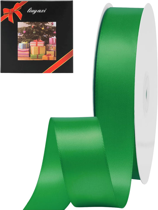 LIUYAXI Green Double Faced Satin Ribbon, 1" X Continuous 50 Yards, Ribbons Perfect for Gift Wrapping Wedding Bouquet Decor DIY Craft Bow Making & Other Projects