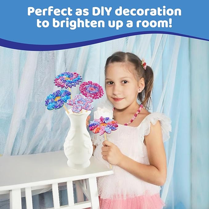 ATFUNSHOP 8 Packs Poke in Crafts Art Kits Flower Bouquets, Mess Free Kids' Paper Craft Kits Activity, 4 5 6 7 8 9 Years Old Girls Birthday Gifts