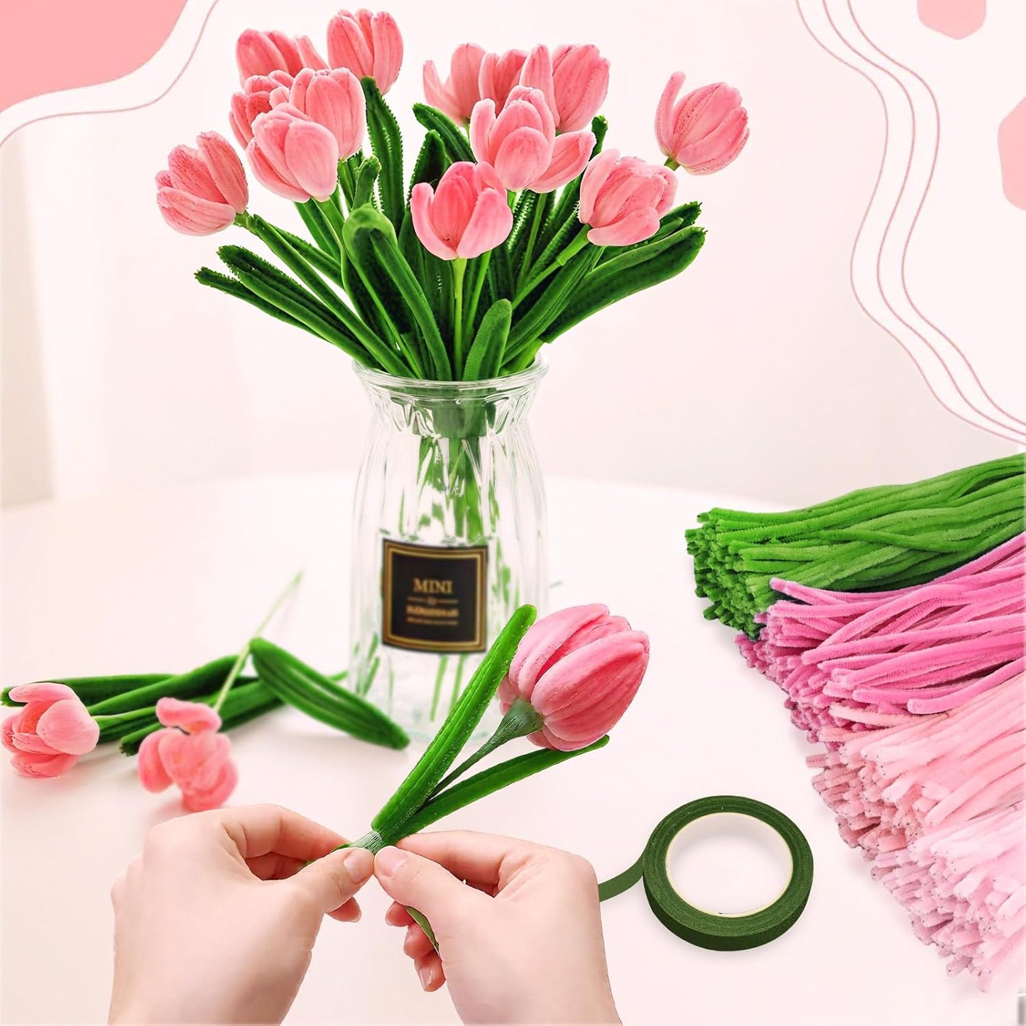 FACIACC 600PCS Pipe Cleaners Craft, 6 Assorted Colors Chenille Stems for DIY Bouquet Christmas Gift Party Decor (Pink)