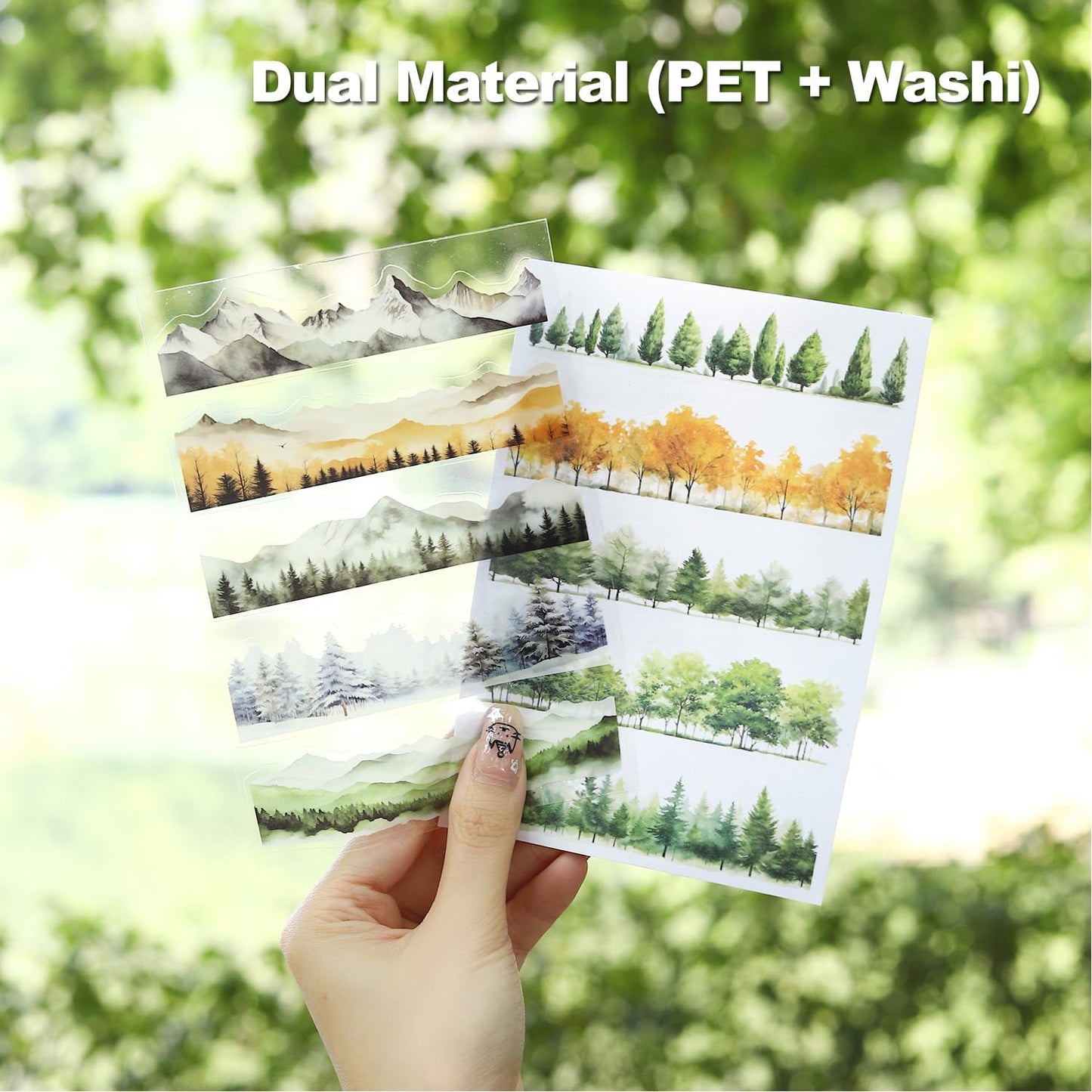 80 Sheet Nature PET & Washi Sticker Book Set, Pre-Cut Landscape Stickers for Scrapbooking, Journaling, and DIY Crafts