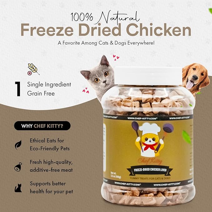Freeze-Dried Chicken Liver Treats for Cats & Dogs – 100% Human Grade, Single Ingredient, High-Protein, Healthy Snack – No Additives or Preservatives – 3.1oz - Inspected & Tested in USA