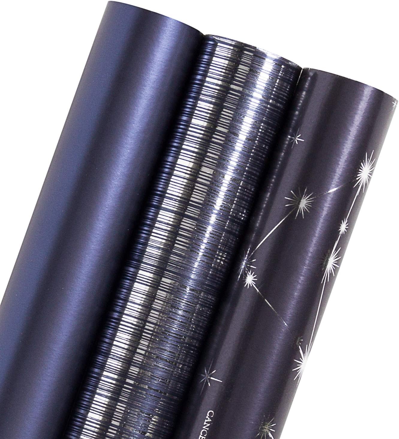 WRAPAHOLIC 30 Inch Navy Blue Wrapping Paper - Jumbo Roll Navy and Silver Constellation Wrapping Paper for Men, Birthday, Holiday, Father's Day, Baby Shower - 3 Rolls - 30 Inch x 120 Inch Per Roll