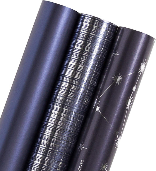 WRAPAHOLIC 30 Inch Navy Blue Wrapping Paper - Jumbo Roll Navy and Silver Constellation Wrapping Paper for Men, Birthday, Holiday, Father's Day, Baby Shower - 3 Rolls - 30 Inch x 120 Inch Per Roll
