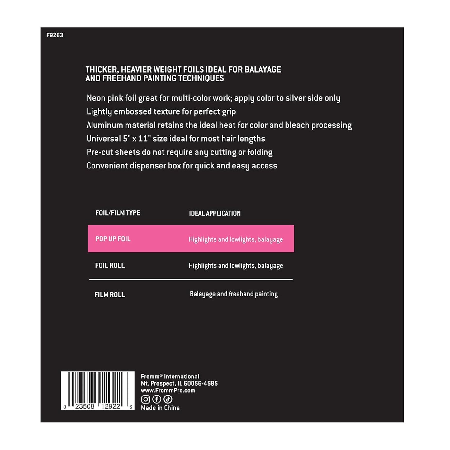 Fromm Color Studio Medium Weight Pop Up Hair Foil in Hot Pink, 5" x 11" Embossed Aluminum Foil Sheets, Hair Foils for Highlighting and Coloring - 500 Foil Sheets