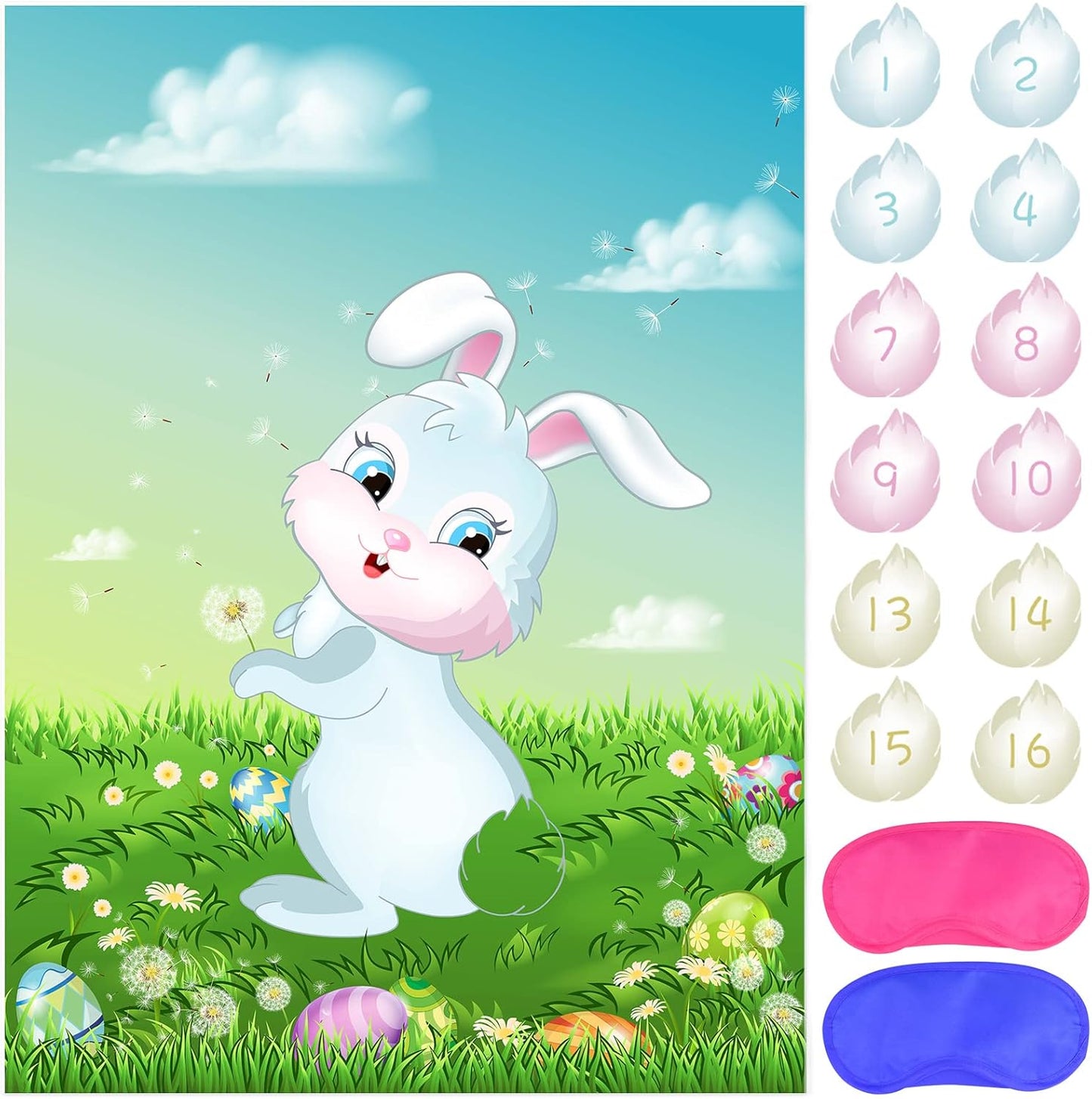 ASTARON Pin The Tail on The Bunny Game for Birthday Party, Easter Party Game with 24 pcs Tail Stickers for Happy Easter Party Decoration Supplies