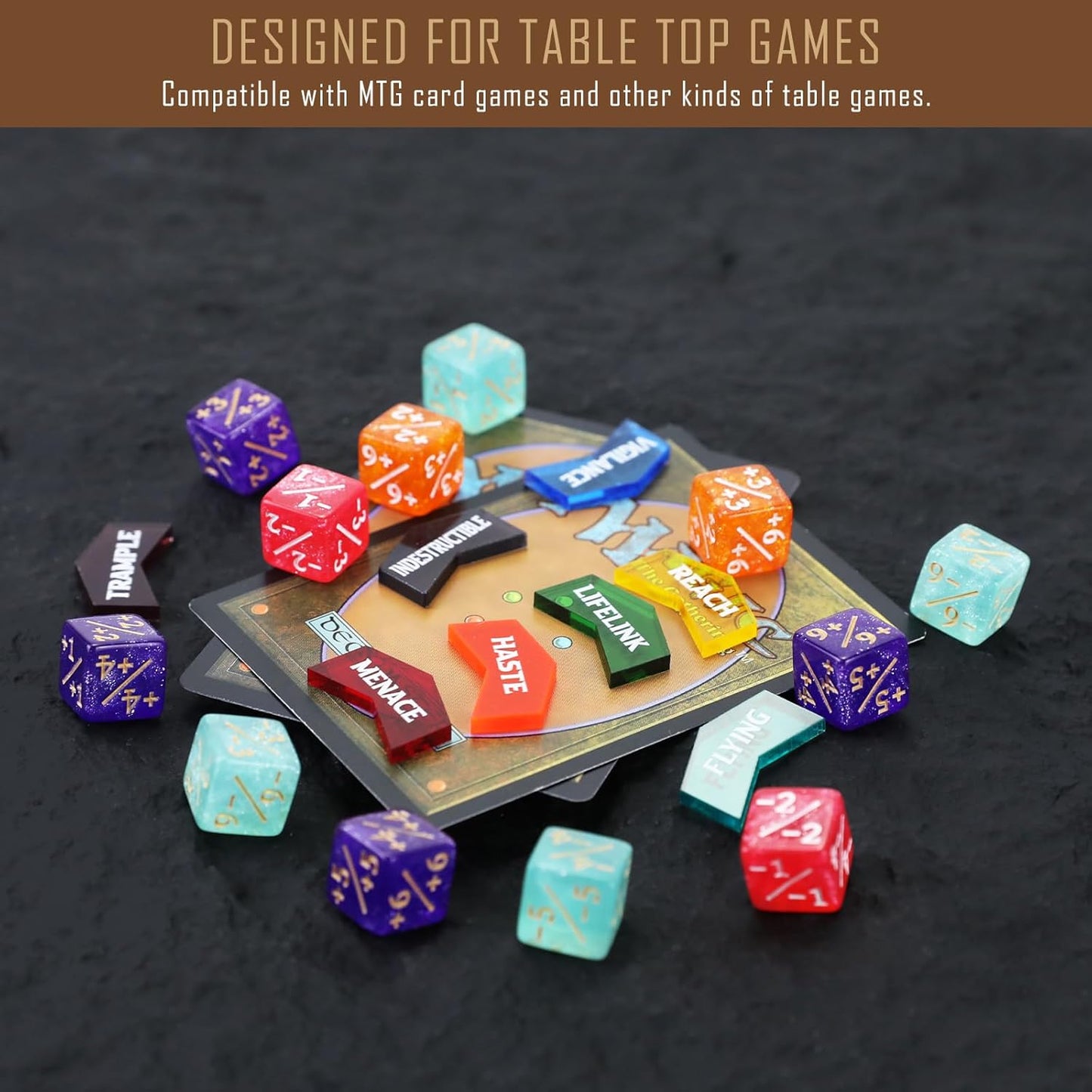 108PCS MTG Keyword Counters Tokens & 12mm MTG Life Counter Dice Set for Magic Card with Box, Compatible with Magic CCG Card Gaming Accessories