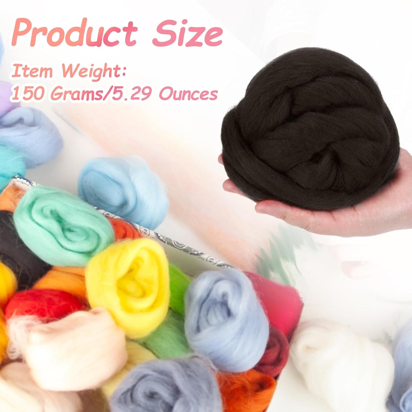 PATIKIL Wool Roving Yarn, 150G/5.3OZ Soft Felting Wool Pure Chunky Roving Yarn Bulk for Needle Felting Knitting Blanket Spinning Weaving DIY Craft, Dark Gray