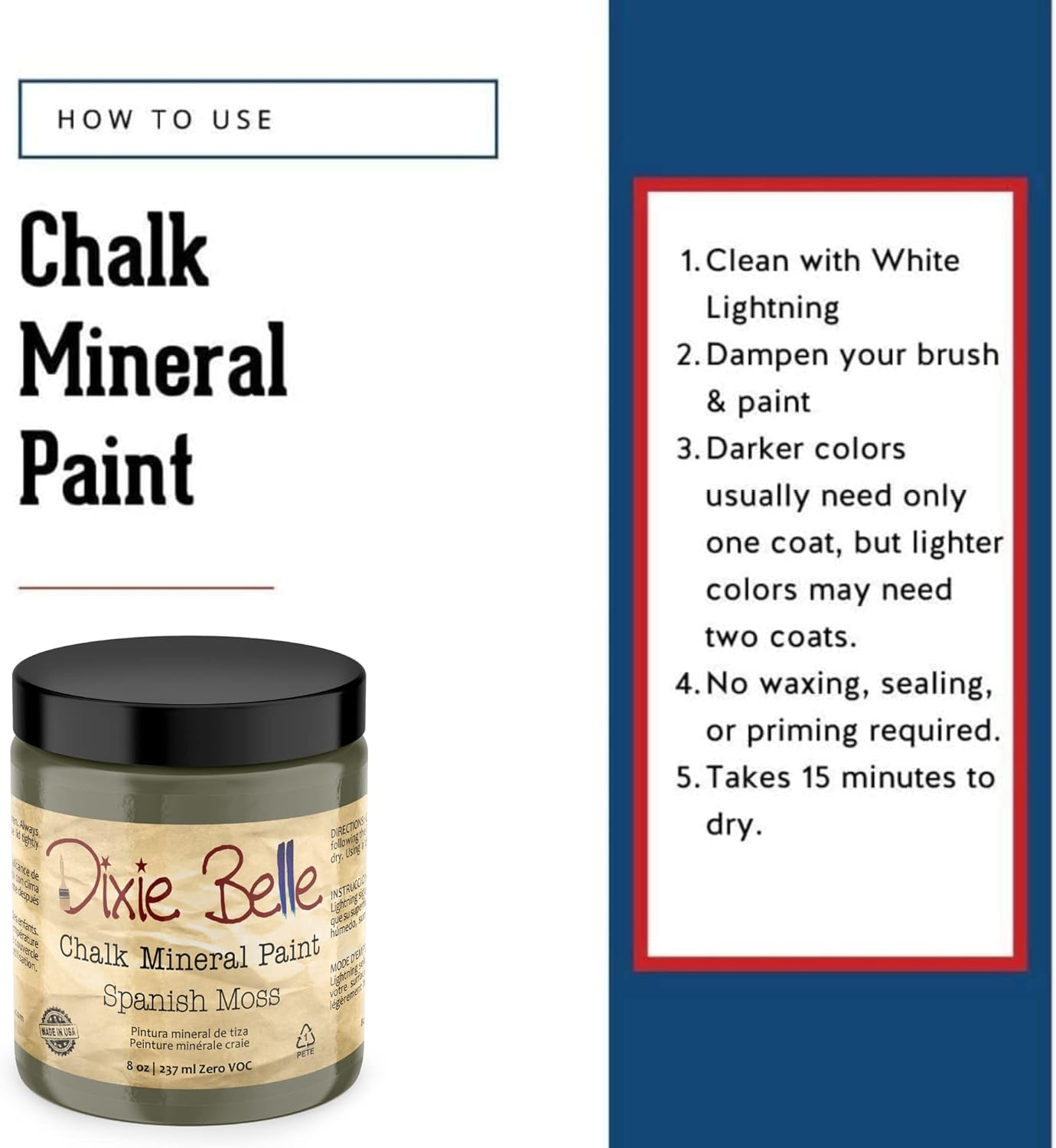 Dixie Belle Paint Company Chalk Finish Furniture Paint - Spanish Moss (8oz) - Matte Succulent Green Chic Chalk Mineral DIY Furniture Paint