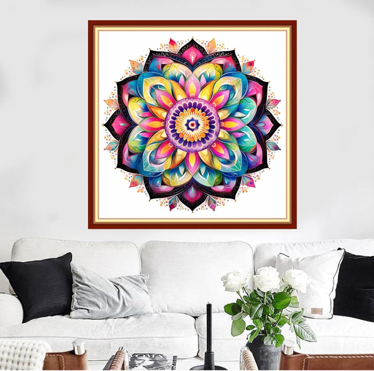Redxing Stamped Cross Stitch Kits Full Range of Embroidery Starter Kits- Needlepoint Counted Cross Stitch Kits for Beginner Adults 11CT Printed Embroidery Kit-Colorful Mandala 18x18 inch