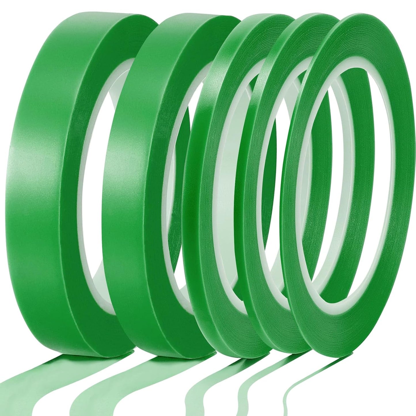 Xuniea 5 Rolls of Vinyl Tape Masking Tape Automotive Car Auto Paint for Curves, High Temperature Vinyl Low Tack(1/16 Inch, 1/8 Inch, 1/4 Inch, 1/2 Inch, 3/4 Inch,Green)
