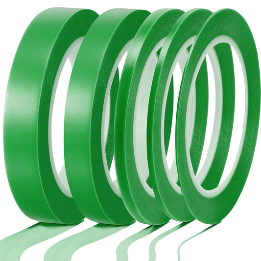 Xuniea 5 Rolls of Vinyl Tape Masking Tape Automotive Car Auto Paint for Curves, High Temperature Vinyl Low Tack(1/16 Inch, 1/8 Inch, 1/4 Inch, 1/2 Inch, 3/4 Inch,Green)