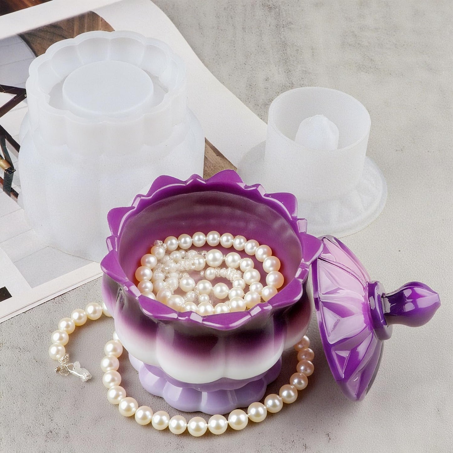 Resin Jar Mold with Lid, Silicone Jar Mold 3D Storage Jewelry Candle Holder Container Mould for Resin Casting, Concrete Craft Decor