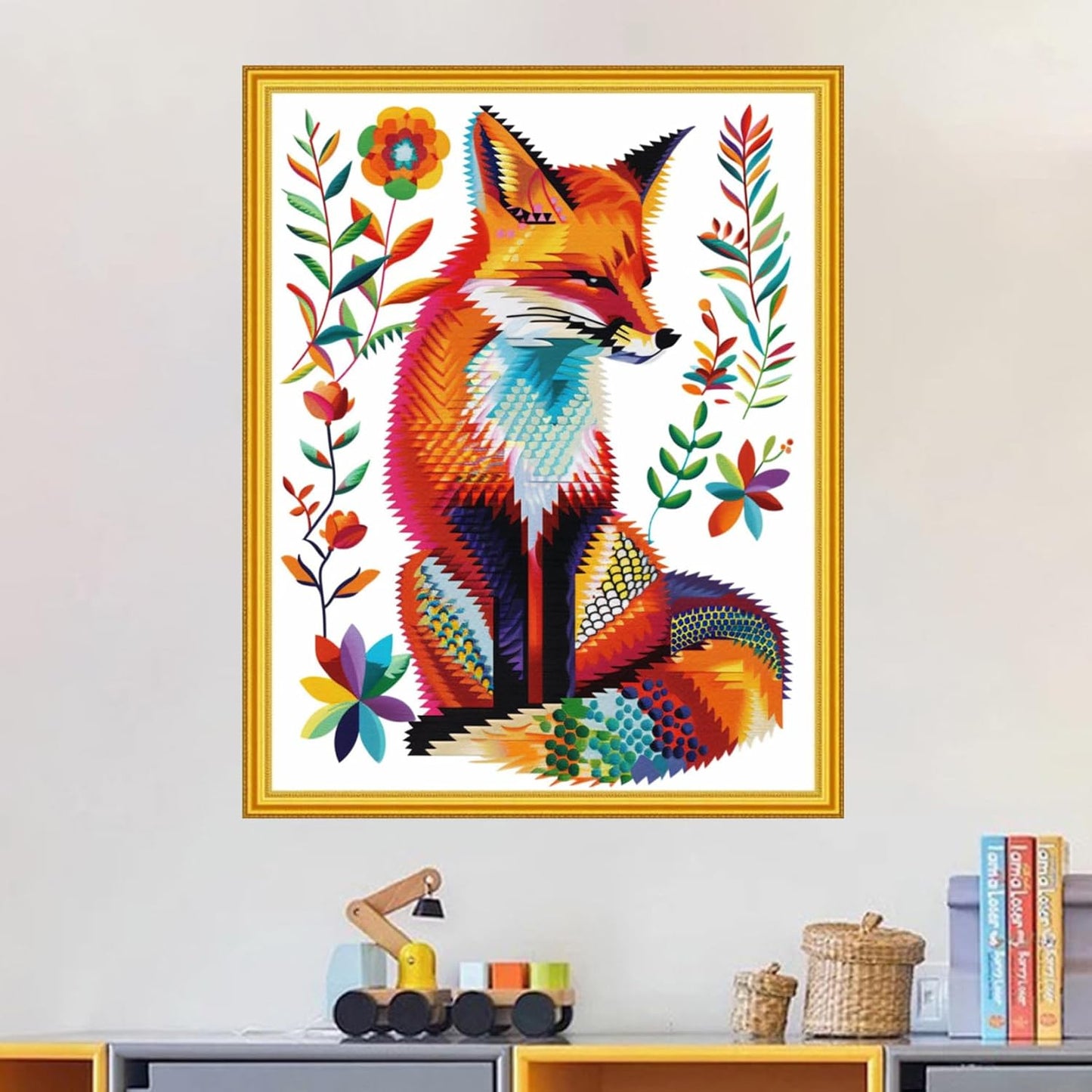 Magxvouy Cross Stitch Kits Stamped Full Range of Embroidery Kits,Cross Stitch Patterns Needlework Kits for Beginners 11CT Printed Kits&Colorful Fox 16x20 inch